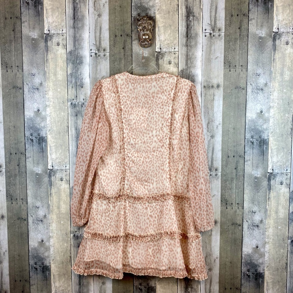 NWT Rachel Parcell Lace Sleeve Ruffle Mini Dress in Pink Leopard Size Large. - Picture 3 of 11